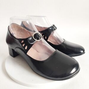 Mary‎ Jane Pumps Size 6 Block Heel Black Cutouts Retro Flapper 1920s Academia